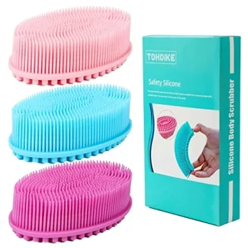 TDHDIKE Silicone Body Scrubber Loofah - Set of 3 Soft Exfoliating Body Bath Shower Scrubber Loofah B...