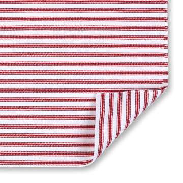 Cackleberry Home Red and White Ticking Stripe Placemats 13 x 19 Inches Woven Cotton Reversible, Set of 4