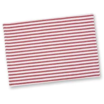 Cackleberry Home Red and White Ticking Stripe Placemats 13 x 19 Inches Woven Cotton Reversible, Set of 4