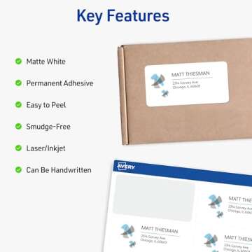 Avery Half Sheet Shipping Labels, 500 Blank Labels