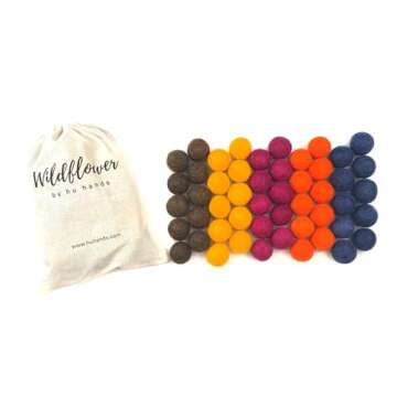 Wildflower by hu hands Happy Harvest Wool Felt Balls - 100% Handmade Pom Poms - (50) Pure New Zealan...