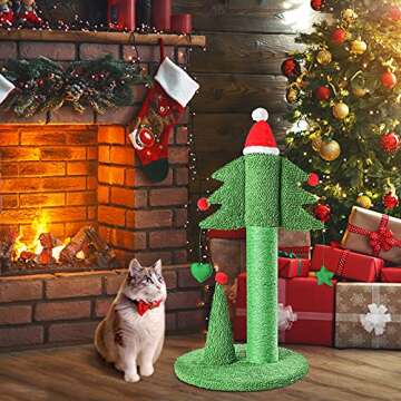 BOLUO Cat Scratching Post Tall Ceder Christmas Cat Trees for Adult Large Cats Scratcher Cute Toy Kitten Kitty Sisal Scratch with Teaser Ball Indoor Outdoor 31 inch