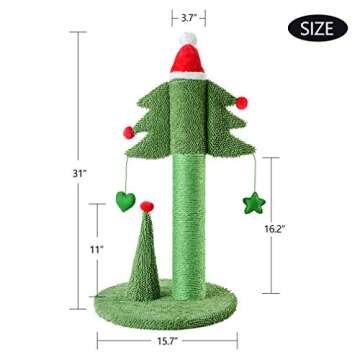 BOLUO Cat Scratching Post Tall Ceder Christmas Cat Trees for Adult Large Cats Scratcher Cute Toy Kitten Kitty Sisal Scratch with Teaser Ball Indoor Outdoor 31 inch