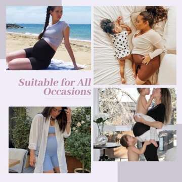 QGGQDD Maternity Shorts Over Belly with Pockets 8'' Black High Waisted Pregnancy Workout Biker Short...