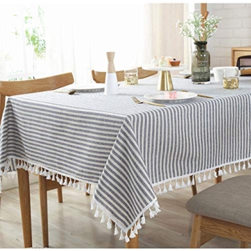 ColorBird Stripe Cotton Linen Tablecloth with Tassels 55x70
