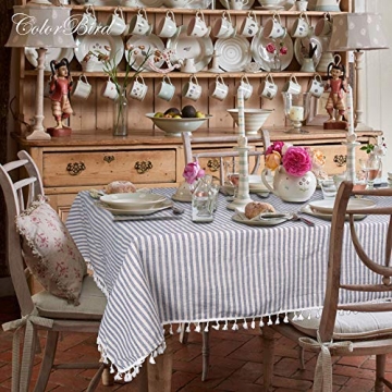 ColorBird Stripe Cotton Linen Tablecloth with Tassels 55x70