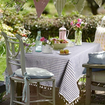 ColorBird Stripe Cotton Linen Tablecloth with Tassels 55x70