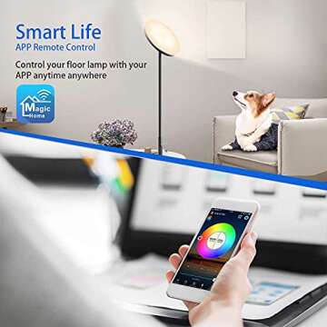 Zombber Torchiere Floor Lamp Smart Sky Super Bright WiFi Lamp RGB LED 2000 Lumen Modern Dimmable Color Changing Floor Lamp for Living Rooms Bedroom Compatible with Alexa&Google Home, Black（66.9 inch）