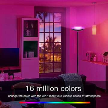 Zombber Torchiere Floor Lamp Smart Sky Super Bright WiFi Lamp RGB LED 2000 Lumen Modern Dimmable Color Changing Floor Lamp for Living Rooms Bedroom Compatible with Alexa&Google Home, Black（66.9 inch）