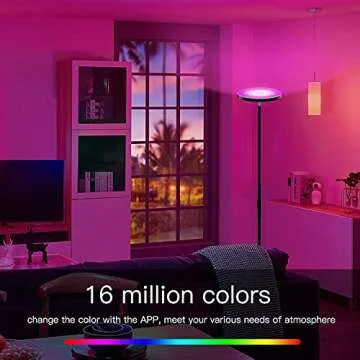 Zombber Torchiere Floor Lamp Smart Sky Super Bright WiFi Lamp RGB LED 2000 Lumen Modern Dimmable Color Changing Floor Lamp for Living Rooms Bedroom Compatible with Alexa&Google Home, Black（66.9 inch）