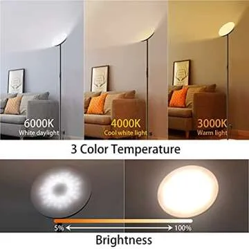 Zombber Torchiere Floor Lamp Smart Sky Super Bright WiFi Lamp RGB LED 2000 Lumen Modern Dimmable Color Changing Floor Lamp for Living Rooms Bedroom Compatible with Alexa&Google Home, Black（66.9 inch）