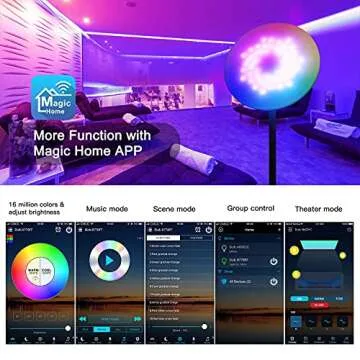 Zombber Torchiere Floor Lamp Smart Sky Super Bright WiFi Lamp RGB LED 2000 Lumen Modern Dimmable Color Changing Floor Lamp for Living Rooms Bedroom Compatible with Alexa&Google Home, Black（66.9 inch）