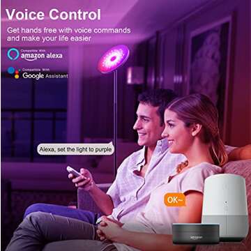 Zombber Torchiere Floor Lamp Smart Sky Super Bright WiFi Lamp RGB LED 2000 Lumen Modern Dimmable Color Changing Floor Lamp for Living Rooms Bedroom Compatible with Alexa&Google Home, Black（66.9 inch）