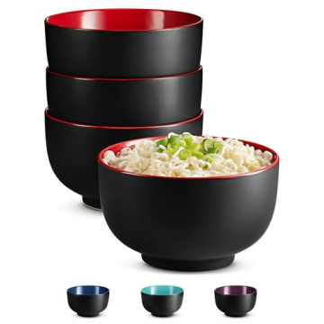 KooK Ramen Bowl Set of 4 - Large Capacity Ceramic Bowls for Noodles