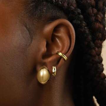 KissYan Chunky Gold Hoop Earrings for Women, 14K Gold Plated Lightweight Hollow Open Hoops Thick Tea...