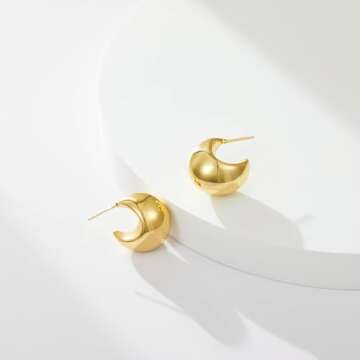 KissYan Chunky Gold Hoop Earrings for Women, 14K Gold Plated Lightweight Hollow Open Hoops Thick Teardrop Earrings Sterling Silver Post Fashion Jewelry Gifts(Style9-G)