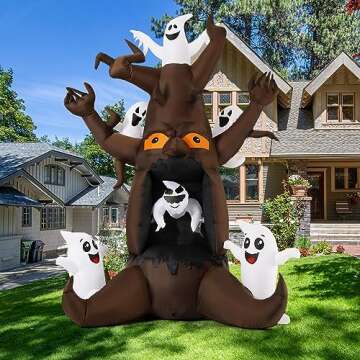 GOOSH 8 FT Halloween Inflatable Dead Tree Outdoor Decorations Blow Up Yard Scary Animated Tree and White Ghost with Built-in LEDs for Outdoor Garden Lawn Party Decor (Tree Ghost 1)