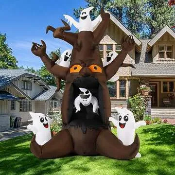 GOOSH 8 FT Halloween Inflatable Dead Tree Outdoor Decorations Blow Up Yard Scary Animated Tree and White Ghost with Built-in LEDs for Outdoor Garden Lawn Party Decor (Tree Ghost 1)