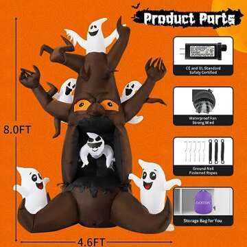 GOOSH 8 FT Halloween Inflatable Dead Tree Outdoor Decorations Blow Up Yard Scary Animated Tree and White Ghost with Built-in LEDs for Outdoor Garden Lawn Party Decor (Tree Ghost 1)