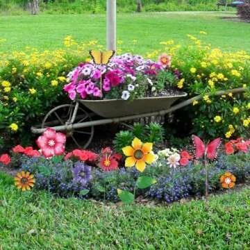 Colorful Metal Flower Garden Stakes - Set of 10