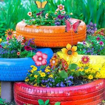 Colorful Metal Flower Garden Stakes - Set of 10