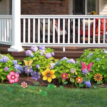 Colorful Metal Flower Garden Stakes - Set of 10