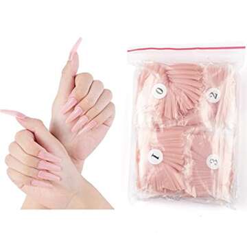 500pc Nude Pink Press on Coffin Nails Painted Acrylic Nail Art Tips Artificial Fingernails False Nails Full Cover Party Manicure Design Decor for Women Girls