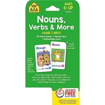 School Zone - Nouns, Verbs & More Game Cards - Ages 6+, Grammar, Parts of Speech, Word-Picture Assoc...