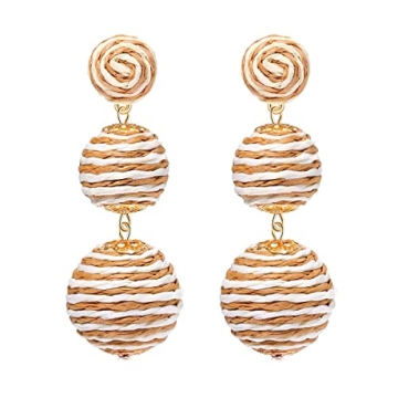 Boho Raffia Ball Long Earrings Multicolor Handmade Dangle Drop Earrings Bohemian Summer Beach Rattan...