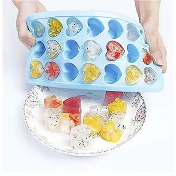 Bcaseruy 2 Pack Heart Shape Silicone 21-Ice Cube Tray with Lids Ice Pop Molds Baby Food Pudding Mold Kitchen Tool for Cocktail,Whiskey,Baby Food,Chocolate