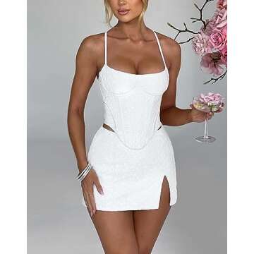 Argeousgor Lace Trim Two Piece Outfit for Women Sleeveless Crop Cami Top Short Mini Skirt Y2k 2 Piece Skirt Sets Beach Wear