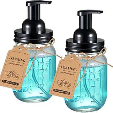 SheeChung Mason Jar Foaming Soap Dispenser - Rustproof Stainless Steel Lid&Foaming Soap Pump,Best Ha...