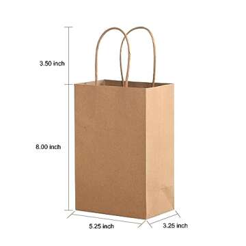 Brothersbox Small Brown Paper Bags With Handles 50Pcs 5.25x3.25x8 Inch, Kraft Paper Bags With Handle...