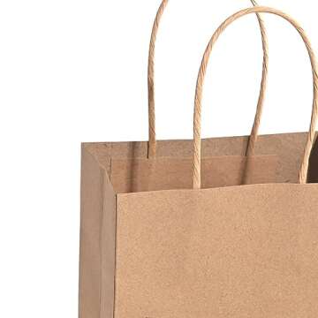 Brothersbox Small Brown Paper Bags With Handles 50Pcs 5.25x3.25x8 Inch, Kraft Paper Bags With Handles For Business Retail Shopping Party Grocery Favors Birthday