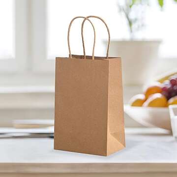 Brothersbox Small Brown Paper Bags With Handles 50Pcs 5.25x3.25x8 Inch, Kraft Paper Bags With Handles For Business Retail Shopping Party Grocery Favors Birthday