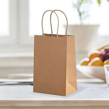 Brothersbox Small Brown Paper Bags With Handles, 50Pcs