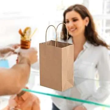 Brothersbox Small Brown Paper Bags With Handles, 50Pcs