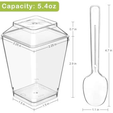 HawHawToys Dessert Cups, 60 Pack 5.4oz Appetizer / Parfait Cups Clear Plastic with Lids and Spoons