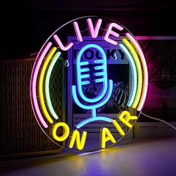 Live On Air Neon Sign Led Neon Signs Wall Decor Live On Air Neon Lights Usb Powered 12.8’’X12.8?...