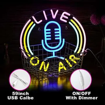 Live On Air Neon Sign Led Neon Signs Wall Decor Live On Air Neon Lights Usb Powered 12.8’’X12.8’’ Boys Room Game Room Decor Living Room Decor Studio Office Decoration Gift（Multicolored）
