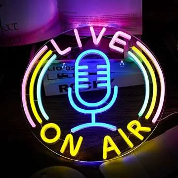 Live On Air Neon Sign Led Neon Signs Wall Decor Live On Air Neon Lights Usb Powered 12.8’’X12.8’’ Boys Room Game Room Decor Living Room Decor Studio Office Decoration Gift（Multicolored）