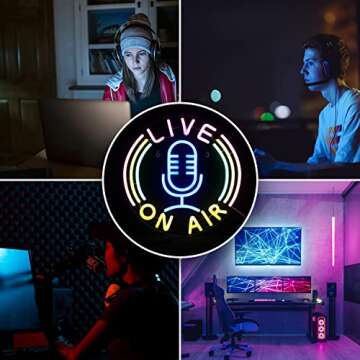Live On Air Neon Sign Led Neon Signs Wall Decor Live On Air Neon Lights Usb Powered 12.8’’X12.8’’ Boys Room Game Room Decor Living Room Decor Studio Office Decoration Gift（Multicolored）