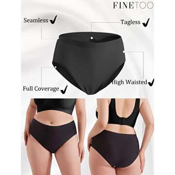 FINETOO Women's High Waisted Seamless Underwear Full Coverage Brief Ladies No Show Panties Sexy Lingerie Regular&Plus Size(L)