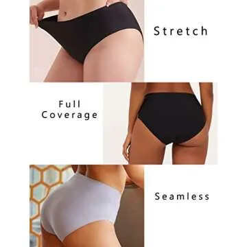 FINETOO Women's High Waisted Seamless Underwear Full Coverage Brief Ladies No Show Panties Sexy Lingerie Regular&Plus Size(L)