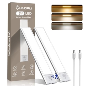 Onforu Under Cabinet Lighting, 34 LED Rechargeable Battery Operated Motion Sensor Closet Lights, Dim...