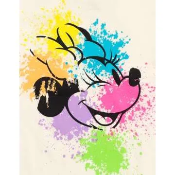 Disney Minnie Mouse Little Girls T-Shirt and French Terry Dolphin Shorts Outfit Set Rainbow Paint Splatter 7-8