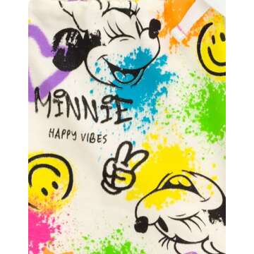 Disney Minnie Mouse Little Girls T-Shirt and French Terry Dolphin Shorts Outfit Set Rainbow Paint Splatter 7-8