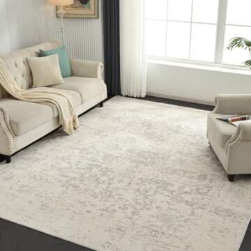 DEAXLife Washable Area Rug for Living Room - Stain Resistant Urtla Thin Rugs with Non Slip Rubber Backing - Indoor Floor Carpet for Dining Room Home Office Dorm (Grey/White, 5x7 Feet)