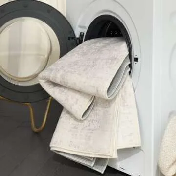 DEAXLife Washable Area Rug for Living Room - Stain Resistant Urtla Thin Rugs with Non Slip Rubber Backing - Indoor Floor Carpet for Dining Room Home Office Dorm (Grey/White, 5x7 Feet)