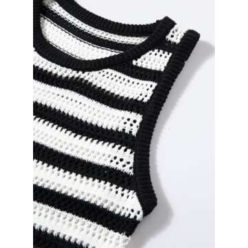 Sidefeel Summer Dresses for Women 2024 Casual Crewneck Sleeveless Sun Dress Hollow Out Crochet Knit Dress S Black